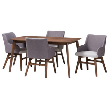 Monte Walnut Wood Rectangular 5-Piece Dining Set, Gray