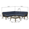 GDF Studio 5-Piece Roy Outdoor Wood Sofa Set With Coffee Table and Cushion, Gray/Dark Gray