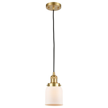 Small Bell 1 Light Mini Pendant, Satin Gold, Matte White