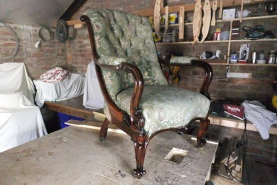 Restoration to button back salon arm chair