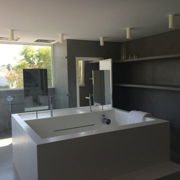 Microcement Bathroom with Cylindrical Basin