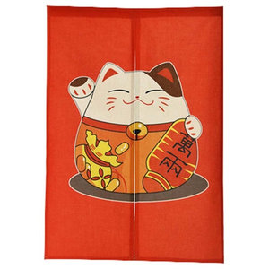 cat sushi curtains Noren shop tapestry Japanese restaurant bar doorway orange 5a 