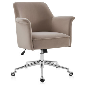 Modern Velvet Desk Chair, Rolling/Swivel, Beige