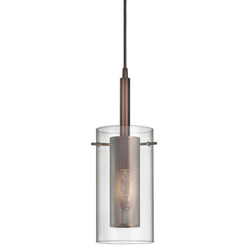 Marla 1-Light Metal and Glass Pendant, Oil Brushed Bronze, Metallic, Clear