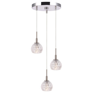 Woodbridge Lighting Elise Pendants, Satin Nickel, 3l Cluster, Mercury Crystal Ba