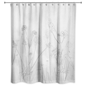 Light Gray Wildflower Sketch 71x74 Shower Curtain