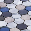 Modket Gray Marble Blue Glass Aluminum Hexagon Mosaic Tile Backsplash TDH35MDR