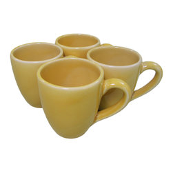 Le Souk Ceramique - Le Souk Ceramique Stoneware Tea/Coffee Cups, Set of 4, Black, Yellow - Teacups
