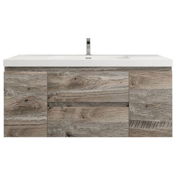 BTO 48" Wall Mounted Bath Vanity With Reinforced Acrylic Sink, Natural Wood