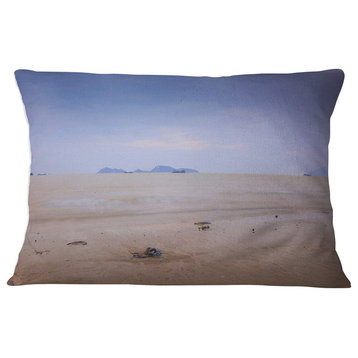 Soft Blue Sunset at Lung Kwu Tan Beach Landscape Printed Throw Pillow, 12"x20"