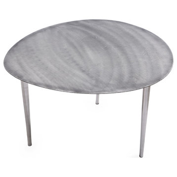 Egg Table Silvertone With Textured Silver Top And Polished Silver Legs
