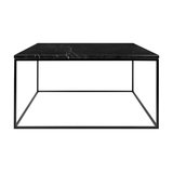 Gleam Square Coffee Table, Black Marble, Black Feet