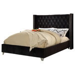 Meridian Furniture - Ames Velvet Bed, Black, Queen - Elegant and eye-catching, the stunning Aiden Bed from Meridian Furniture is the perfect addition to any bedroom. Rich velvet covers the deep tufted design. A beautiful wing bed design is complimented by hand applied chrome nail head details. Strength and beauty is guaranteed with a solid wood frame and stainless steel legs.