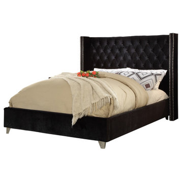 Aiden Velvet Bed, Black, Queen