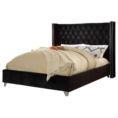 Aiden Velvet Bed, Black, Queen