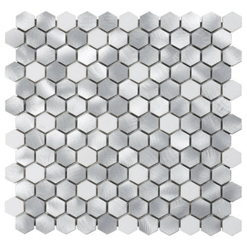 Modket White Marble Aluminum 1" Hexagon Mosaic Tile Backsplash Kitchen TDH44MDR