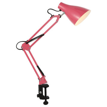 Odile 28.5" Industrial Adjustable Articulated Clamp-On LED Task Lamp, Black, Pink