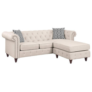 ACME Waldina Tufted Linen Fabric Upholstered Reversible Sectional Sofa in Beige