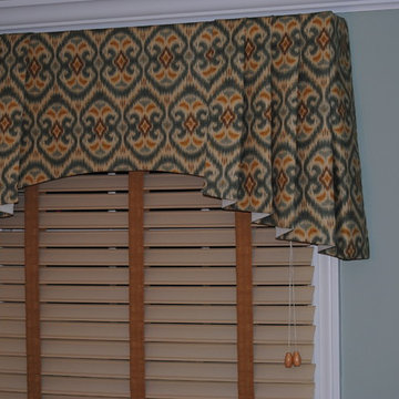 Dining Room-Custom Valances, Graber Sorenta Blinds w/tapes & Upholstered Chairs