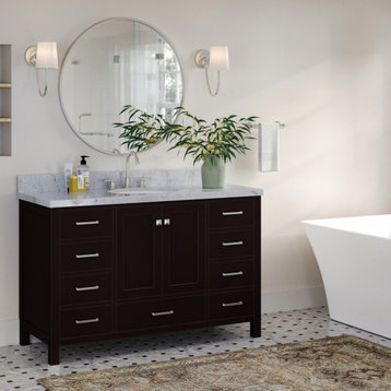 ARIEL Cambridge 55" Single Oval Sink Bathroom Vanity Espresso With Marble Top