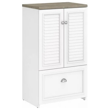 Farmhouse Storage Cabinet, Louvered Doors & Drawer, Shiplap Gray/Pure White
