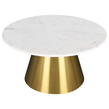 Inspired Home Kainen Coffee Table, Natural Marble Stone, Gold