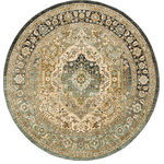 Karastan - Karastan Nore Jadeite Area Rug, Jadeite, 8' Round - A true original, the Nore area rug features a subtle Ombre effect throughout its teal and aqua hued base. Vivid details, lavish layers of ornate artistry and a central medallion dominating the field all can be found in this Heriz style creation. A design debut of the Touchstone Collection, the Nore is luxuriously finished with the worry free comfort of Karastan Rugs' exclusive SmartStrand yarn. The strength of SmartStrand, which features a built-in lifetime stain resistance, meets the sumptuous softness of silk in this premium quality rug. Available in two colorations, jadeite and willow grey.