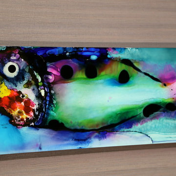 Fish in Paradise - Green, Blue & Black Abstract Tropical Metal Wall Art, Fish Pa