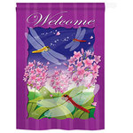 Breeze Decor - Dragonfly Paradise 2-Sided Vertical Impression House Flag - Size: 28 Inches By 40 Inches - With A 4"Pole Sleeve. All Weather Resistant Pro Guard Polyester Soft to the Touch Material. Designed to Hang Vertically. Double Sided - Reads Correctly on Both Sides. Original Artwork Licensed by Breeze Decor. Eco Friendly Procedures. Proudly Produced in the United States of America. Pole Not Included.