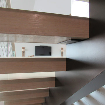 Steel Mono Stringer & Butcher Block Treads w/ Cable Rail