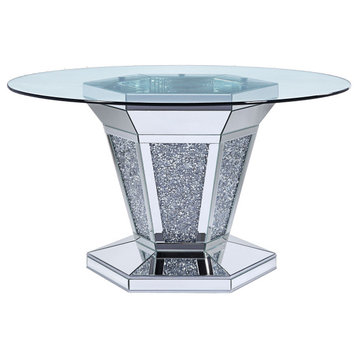 ACME Noralie Dining Table, Mirrored, Faux Diamonds and Clear Glass