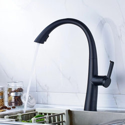 Matte Black Printed Rotatable Single Handle Pull Out Kitchen Sink Faucet T0408B - Kitchen Faucets