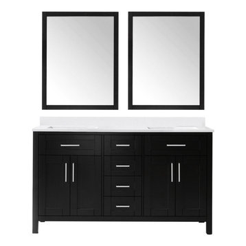 Tahoe Double Vanity Set With Mirrors, 60", Espresso With Cultured Marble Top