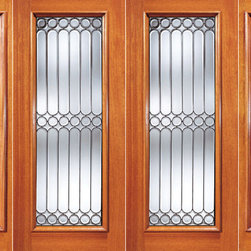 Symmetrical Design Beveled Glass Entry Double Door and Two Sidelites - Front Doors