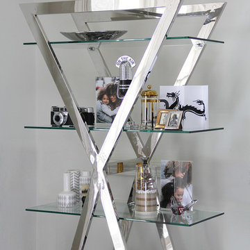 Creatively Displayed Chrome & Glass Shelves