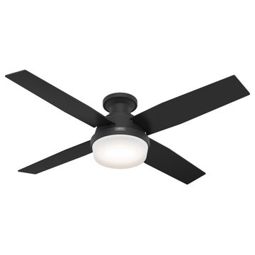 Hunter 52" Dempsey Matte Black Low Profile Ceiling Fan, LED Kit, Remote