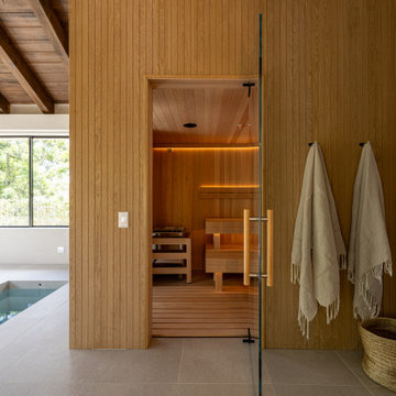 Custom Home Gym Hemlock Sauna and Himalayan Salt Wall in Rancho Santa Fe