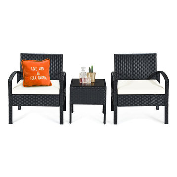 Costway 3PCS Patio Rattan Furniture Set Table Chairs Set Cushioned Garden