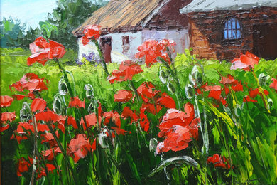 'Midsummer Poppies' Framed Original Oil Painting by Erin Dertner