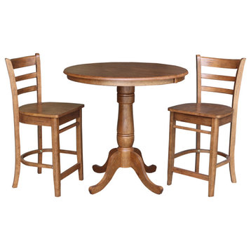 36" Round Extension Dining Table With Emily Counter Height Stools