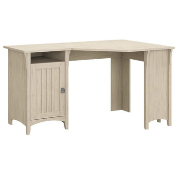 Contemporary Corner Desk, Cabinet Door With Adjustable Shelf, Antique White