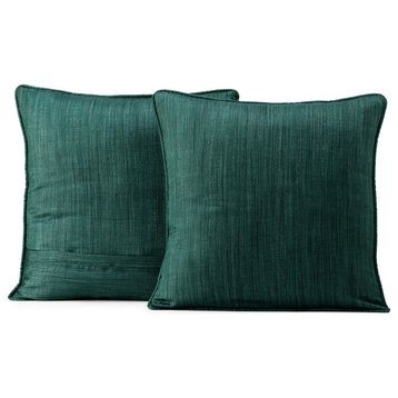 Basil Green Designer Shantung Faux Silk Cushion Cover, Pair, 18"x18"