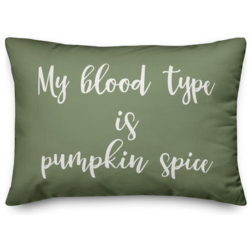 My Blood Type is Pumpkin Spice Lumbar Pillow, Green, 14"x20"