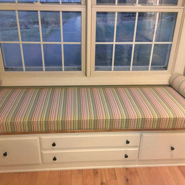 Kravet window seat cushion and bolster pillows