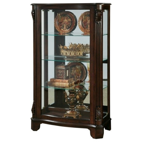 Carved Wood 3 Shelf Curio Cabinet in Cherry Brown Finish by Pulaski Furniture