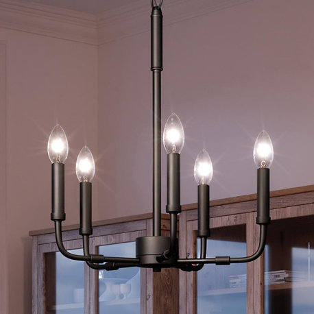 Luxury Modern Farmhouse Chandelier, 21.25''H x 18''W, in Matte Black