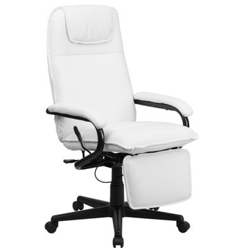High Back White Leather Executive Reclining Ergonomic Swivel Office Chair, Arms