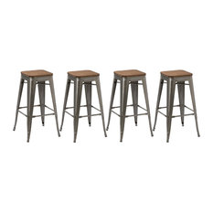 Btexpert - 30" Stackable Metal Brush Distressed Counter Bar Stools Wood Seat, Set of 4 - Bar Stools and Counter Stools
