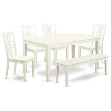 East West Furniture Capri 6-piece Wood Dining Room Set with Bench in White