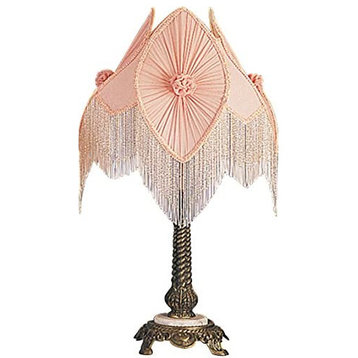 Meyda Lighting 19226 15"H Fabric & Fringe Pink Pontiff Accent Lamp